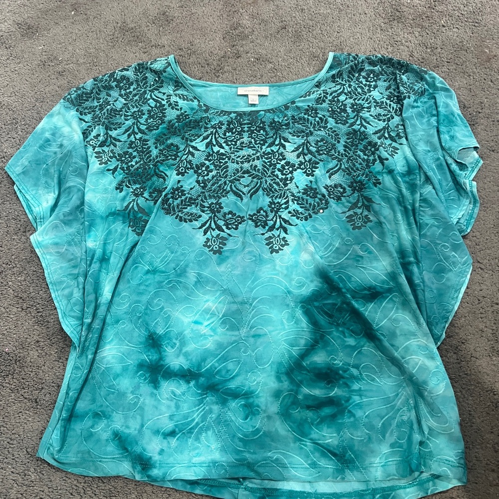 dressbarn Teal Lace Accent Blouse